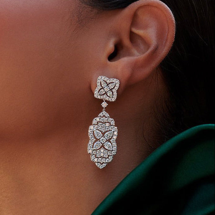 3ctw Lotus Flower Dangle Earrings -JOSHINY