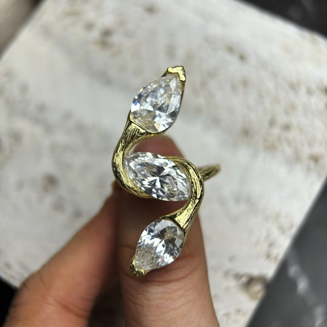 3Ctw olive-shaped and pear-shaped cut satin-finished antique ring-JOSHINY