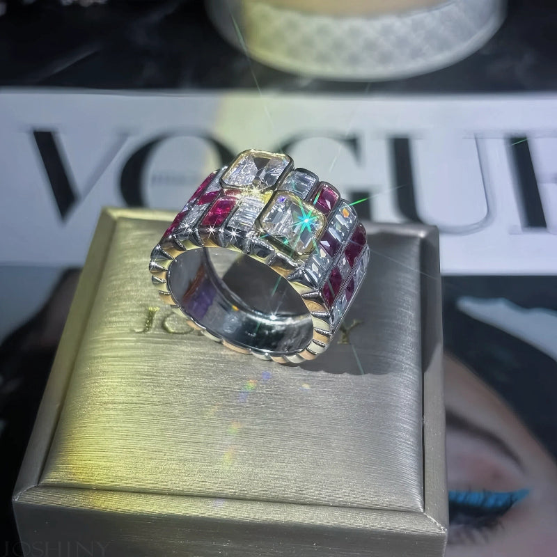 4.86Ct Emerald Cut Double Ruby Ring-JOSHINY