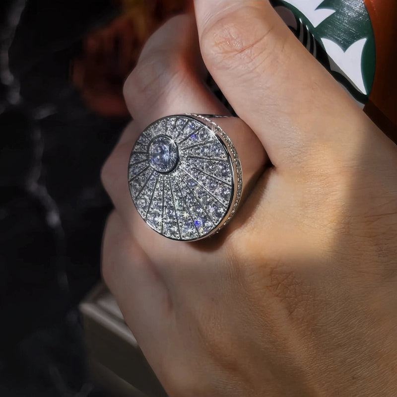 Stylish 3 ctw Round Cut White Gemstone Stamp Ring -JOSHINY