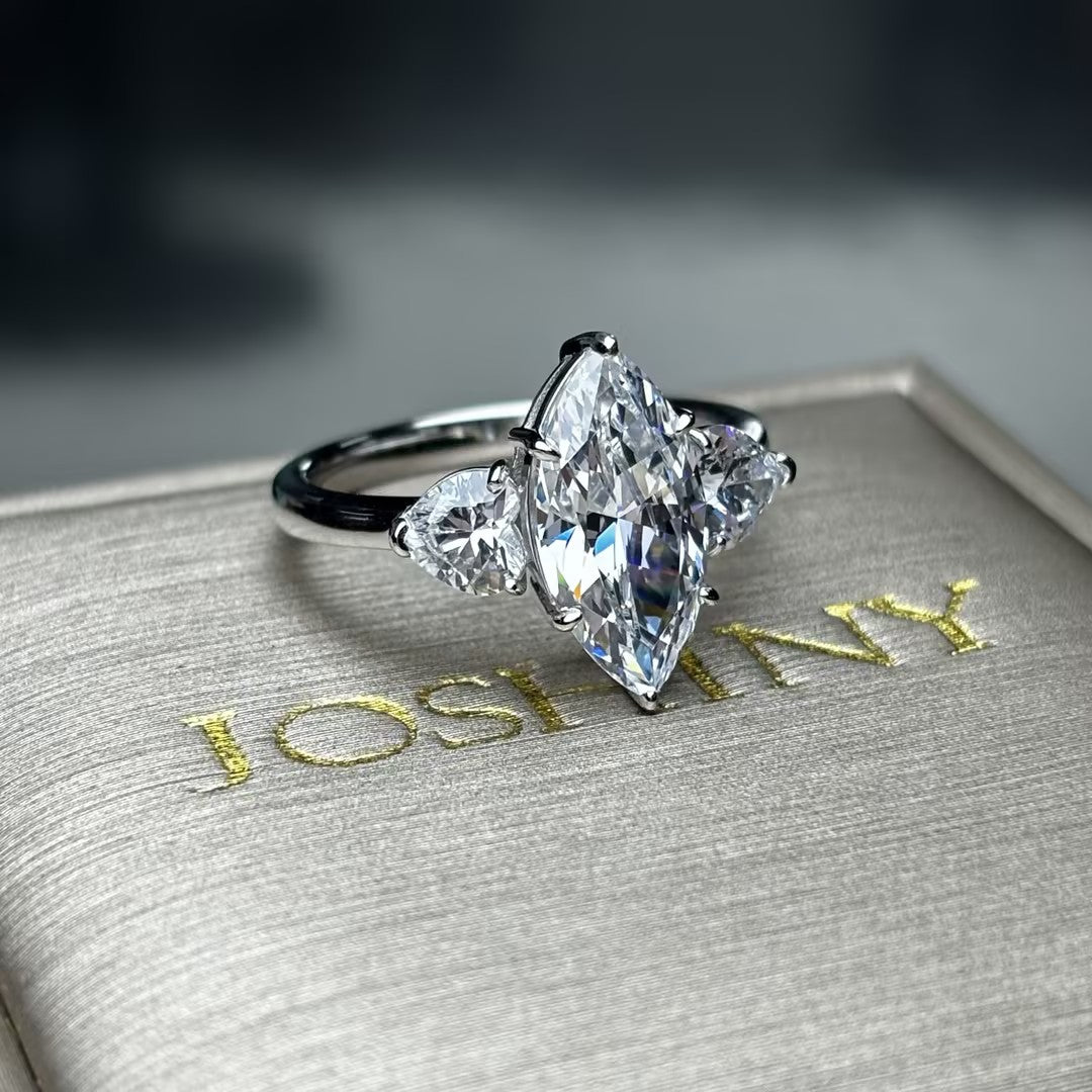 10Ctw Marquise Heart-Shaped Three-Stone Elegant Engagement Ring-JOSHINY