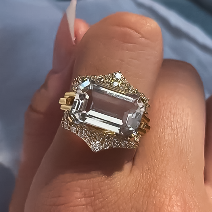Unique 12 ctw Emerald Cut White Gemstone Engagement Ring -JOSHINY