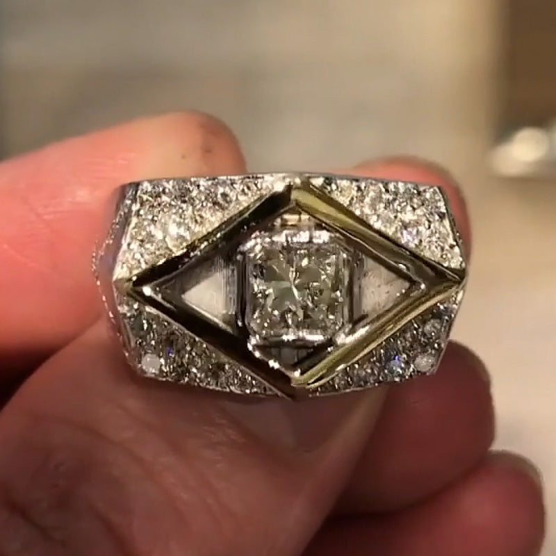 3.11ctw Princess Cut Rhombic Halo Engagement Ring -JOSHINY