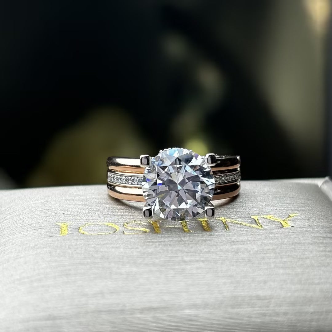 Noble 9 ctw Round Cut White Gemstone Engagement Ring -JOSHINY