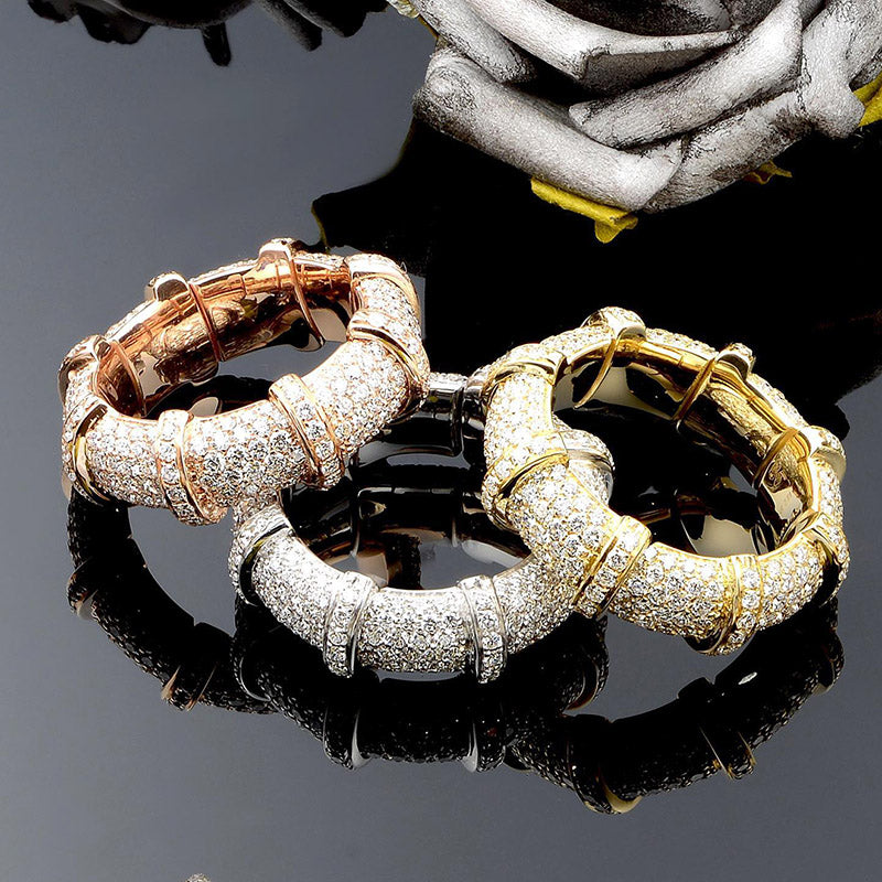 3.2ctw Round Cut Deluxe Set Bamboo Eternity Ring -JOSHINY