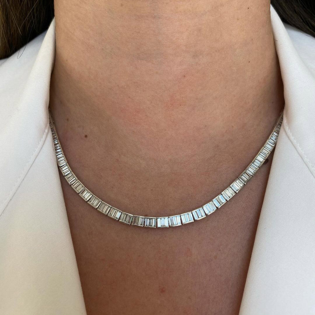 10.38ctw Baguette Cut Tennis Gemstone Necklace -JOSHINY