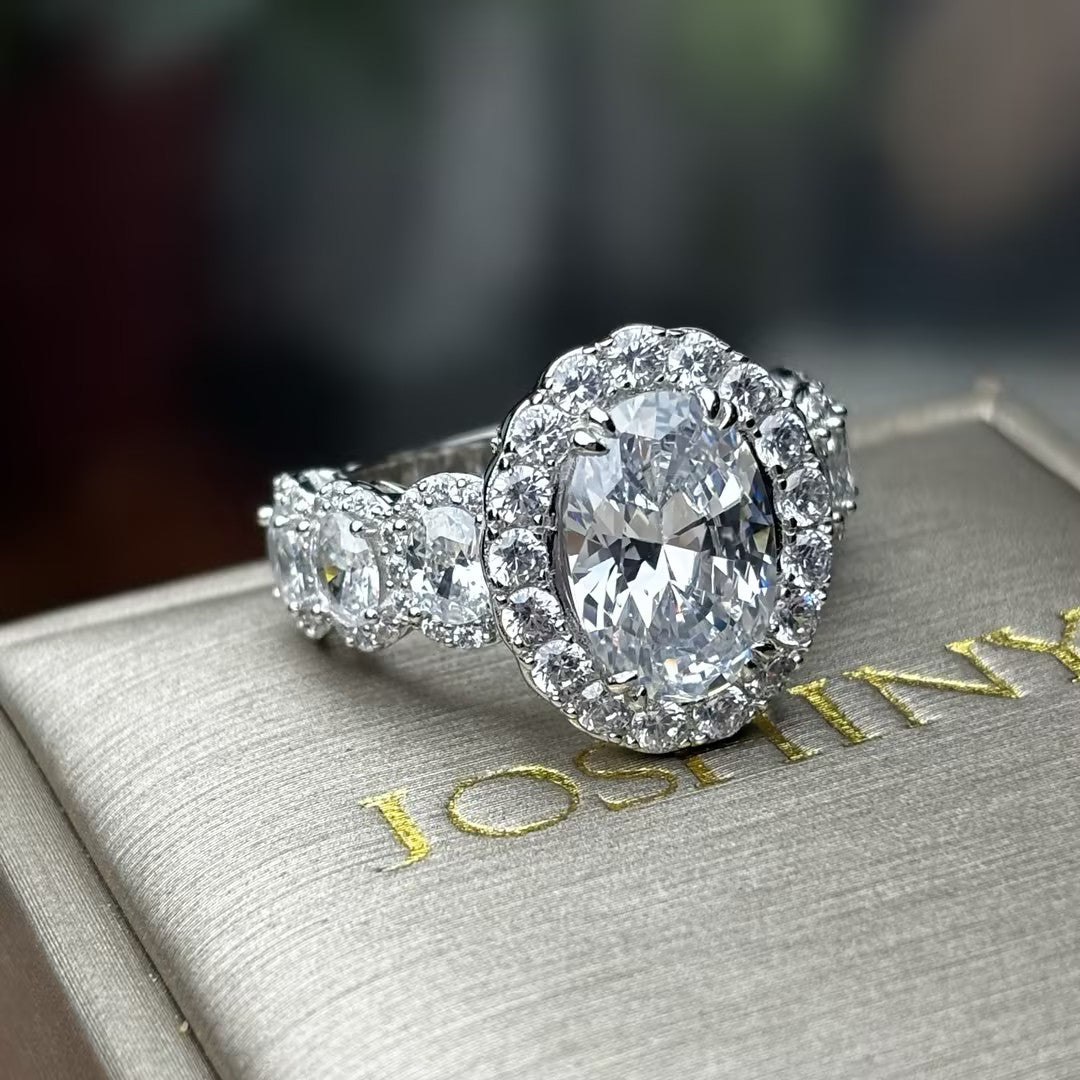 7ctw Oval Cut Hidden Halo Gemstone Engagement Ring -JOSHINY