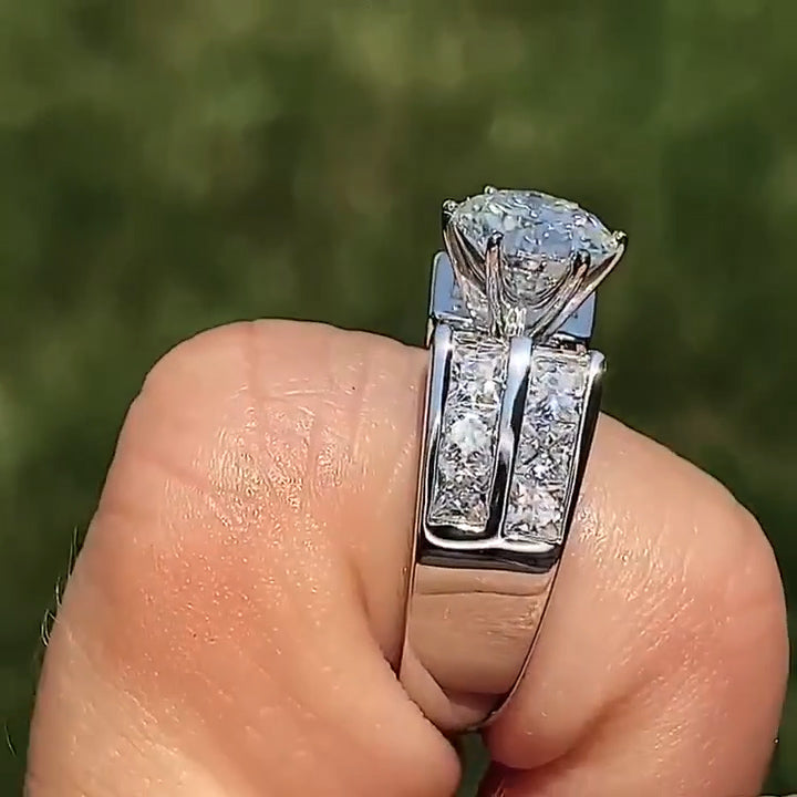 5ctw Round and Princess Square Cut Engagement Ring -JOSHINY