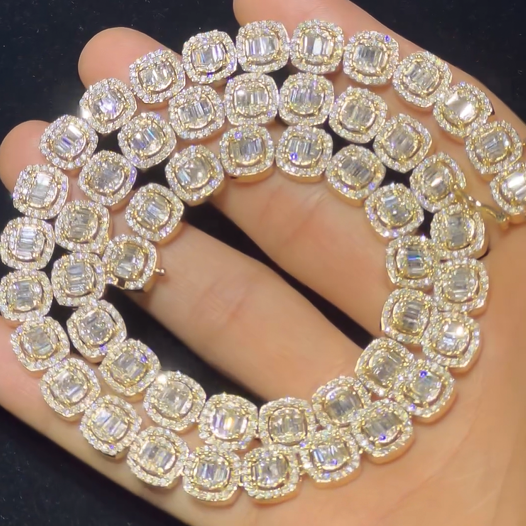 Stylish 40 ctw Round & Baguette Cut White Gemstone Necklace -JOSHINY