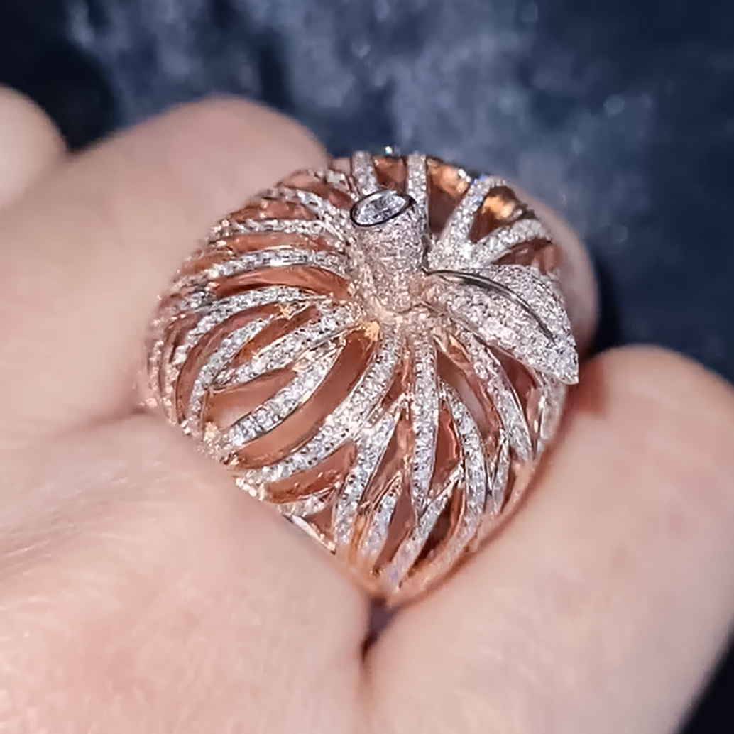 Exquisite 5 ctw Round Cut White Gemstone Openwork Apple Ring -JOSHINY