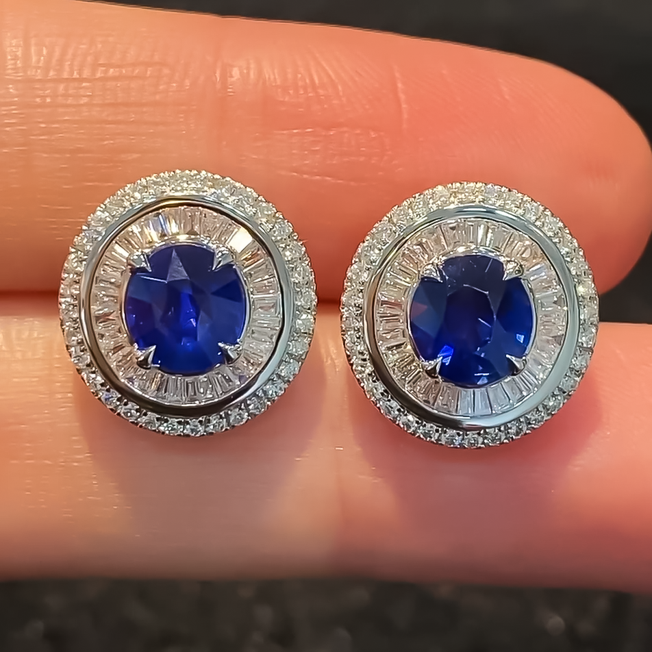Classic 3 ctw  Round Cut Sapphire Halo Stud Earrings -JOSHINY