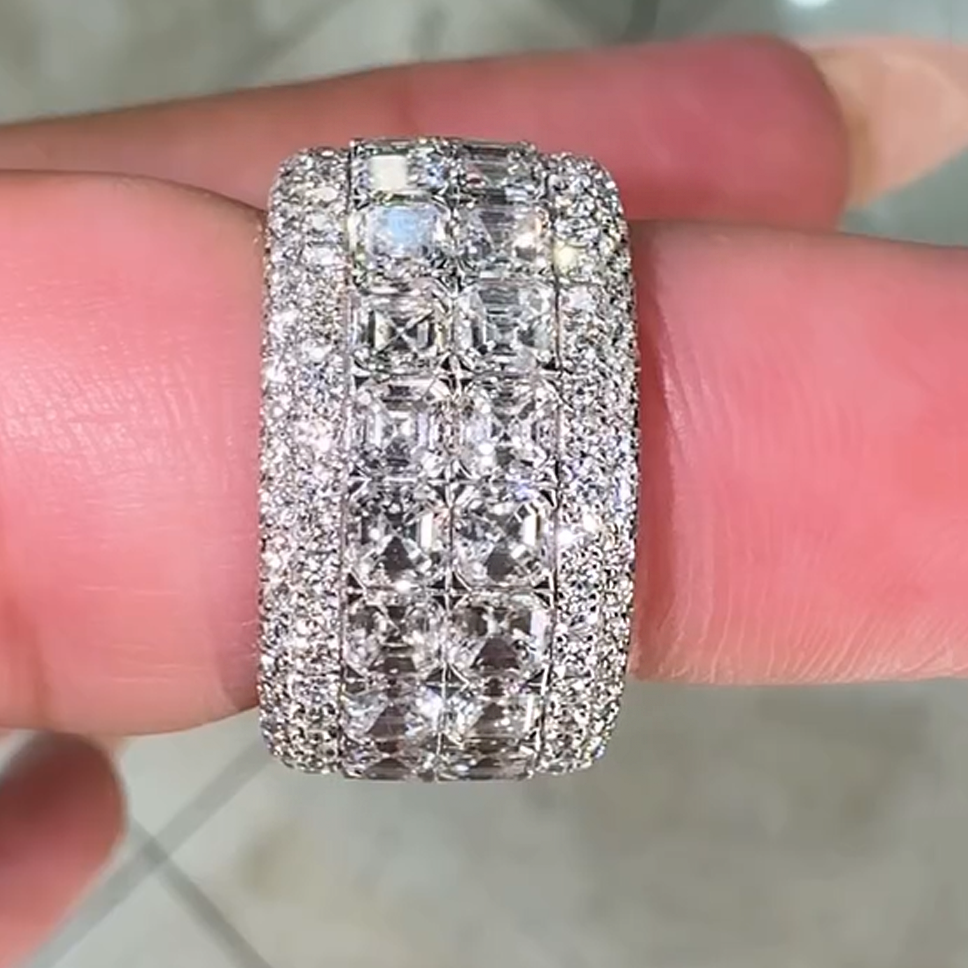 Gorgeous 6 ctw Asscher & Round Cut White Gemstone Full Set Ring -JOSHINY