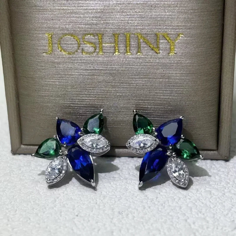 3 Ctw Pear & Marquise Cut Green & Blue & White Cubic Zirconia 925 Sterling Silver Earrings-JOSHINY