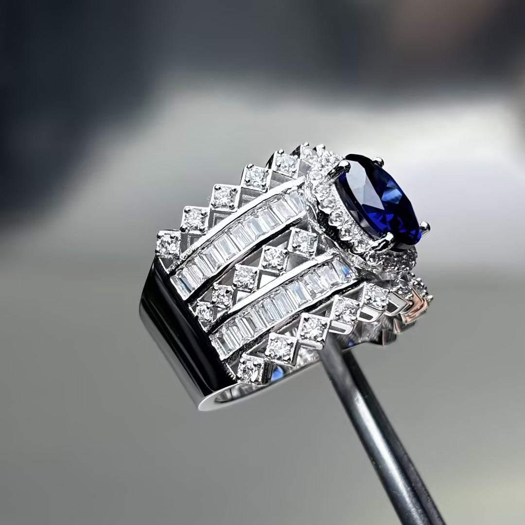 4.0Ct Oval Cut Deep Blue Gemstone Romantic Ring-JOSHINY