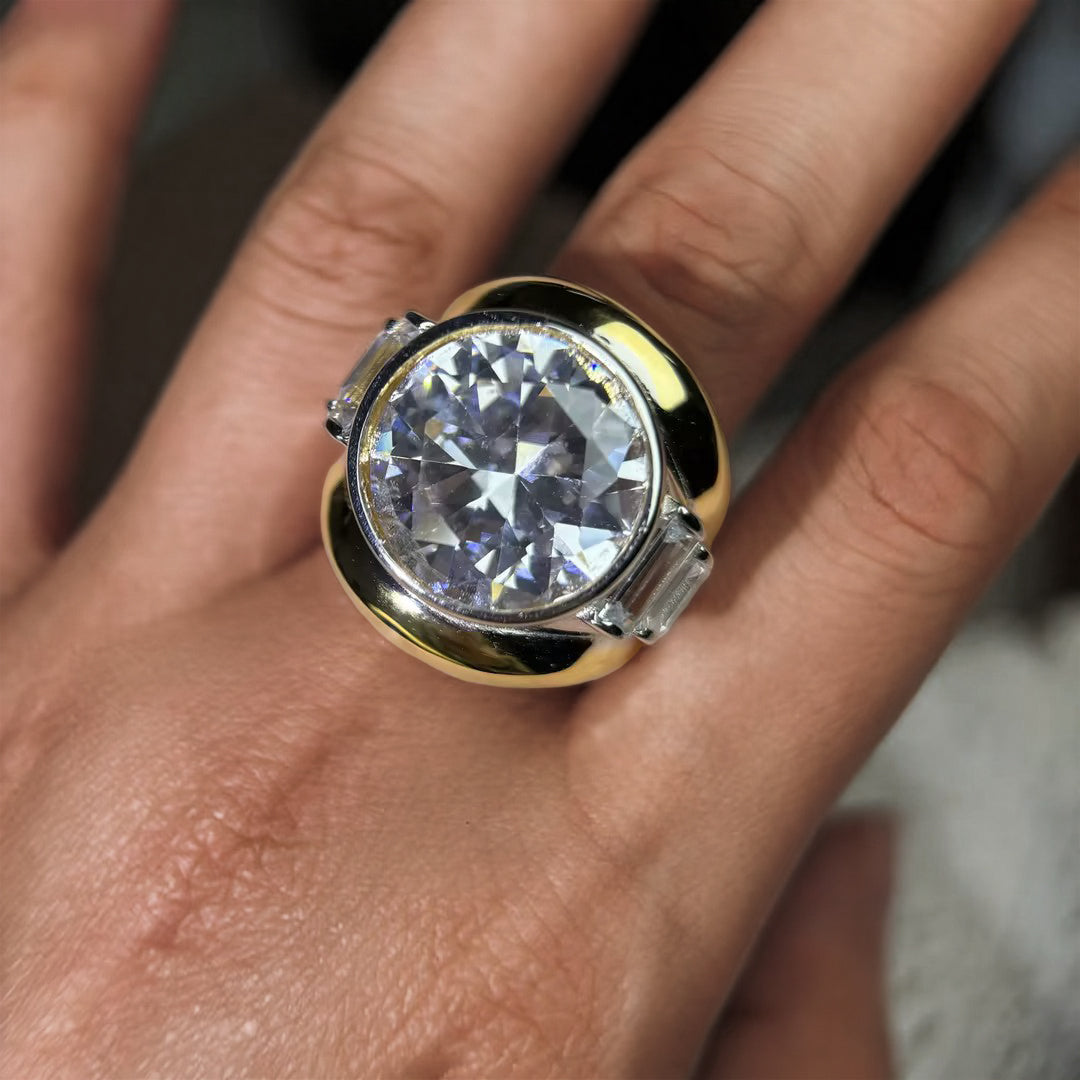 11.6ct Round Cut Gold and Silver Bicolor Engagement Ring-JOSHINY