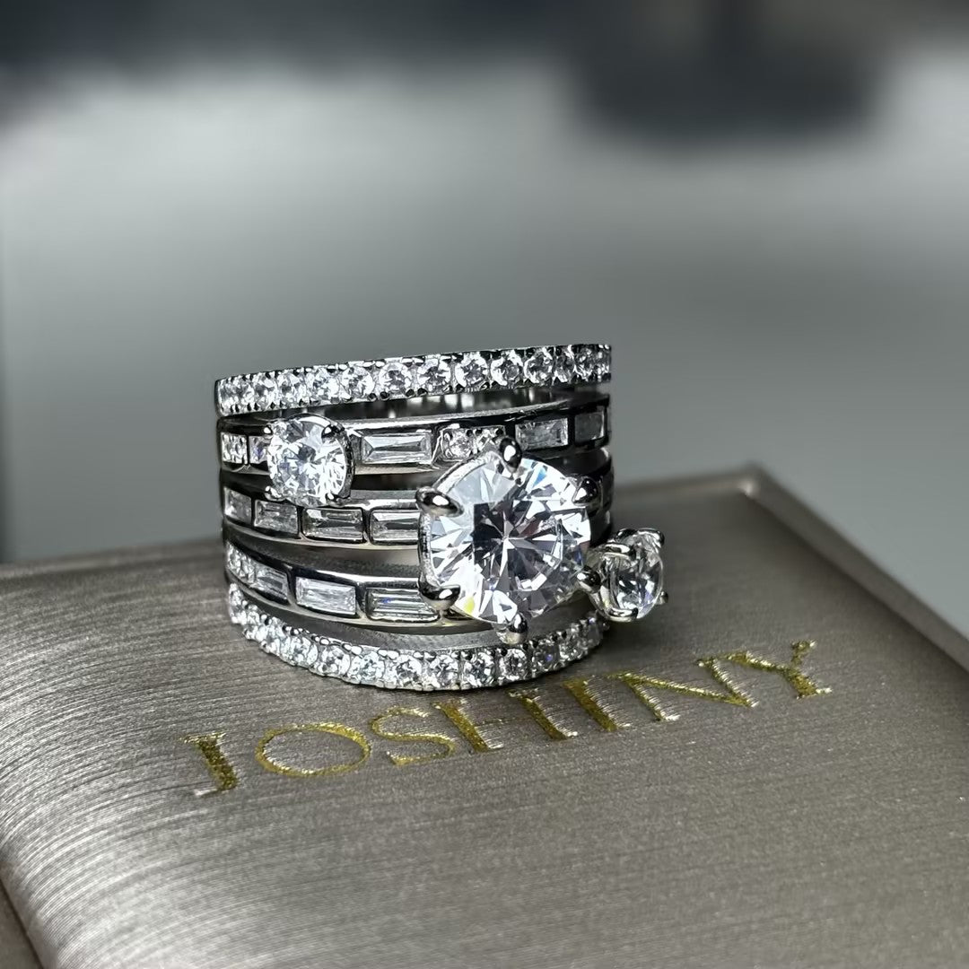 4.16ctw Baguette Round Cut Multi-Band Gemstone Ring-JOSHINY