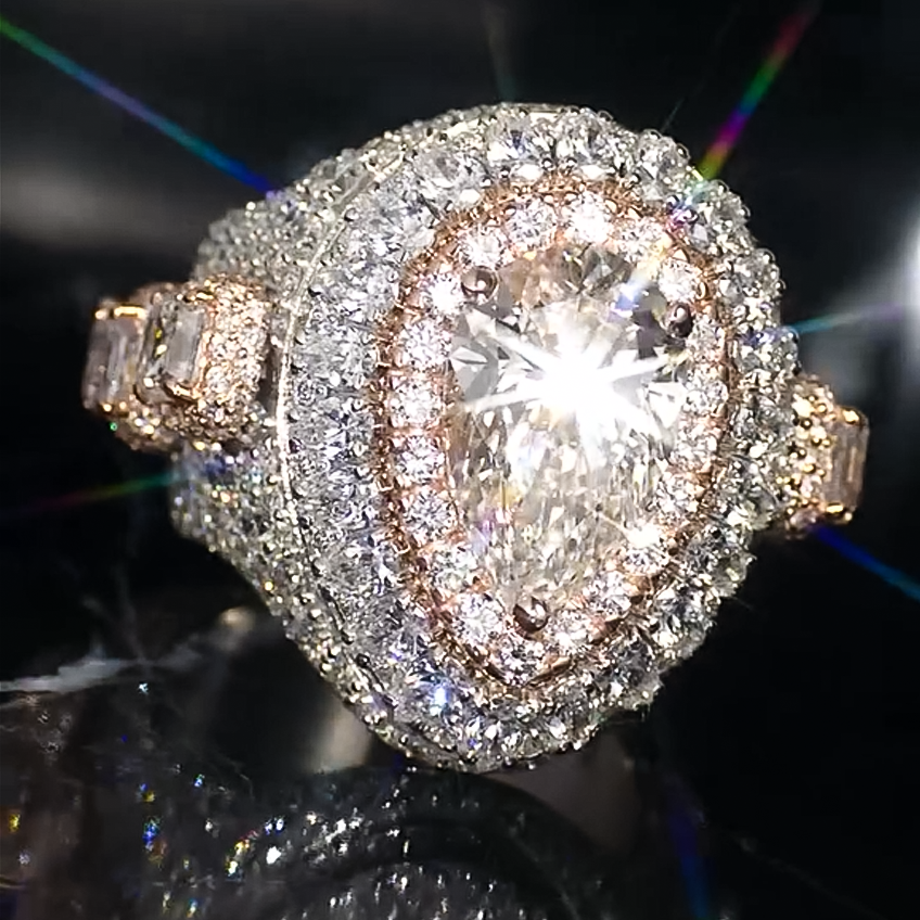 Luxury 10 ctw Pear Cut White Gemstone Full Set Ring -JOSHINY