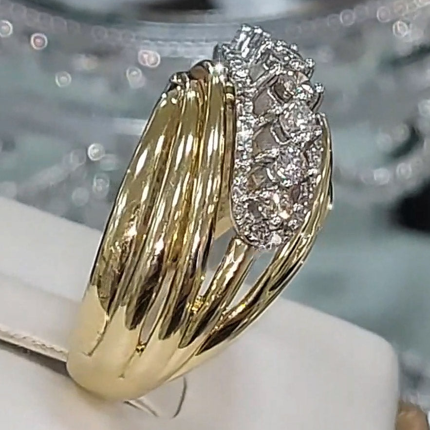 1.5Ctw round-cut interlaced gold band gemstone ring-JOSHINY