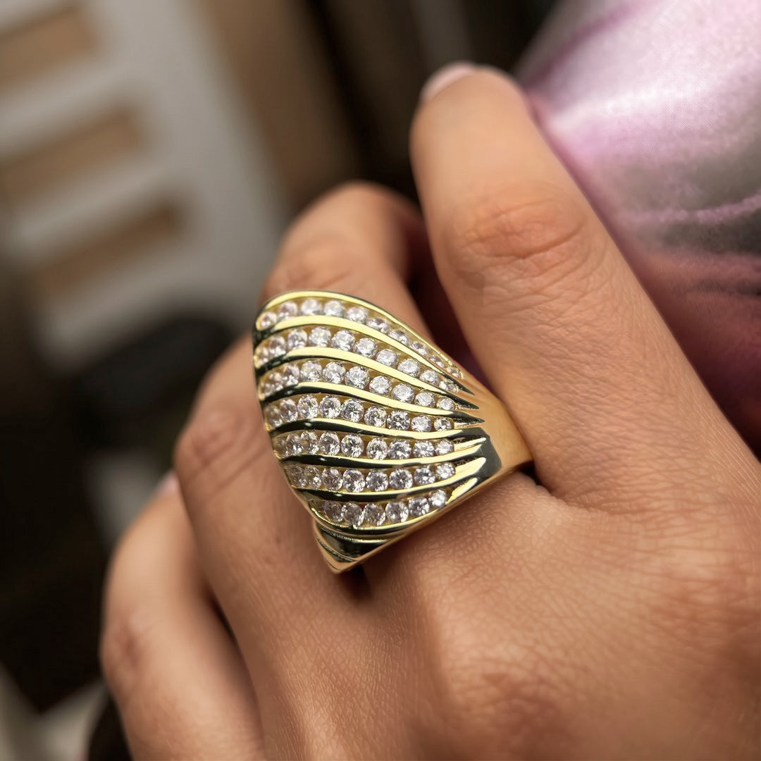 2.3ctw Round Pave Gemstone Wide Band Cocktail Ring-JOSHINY