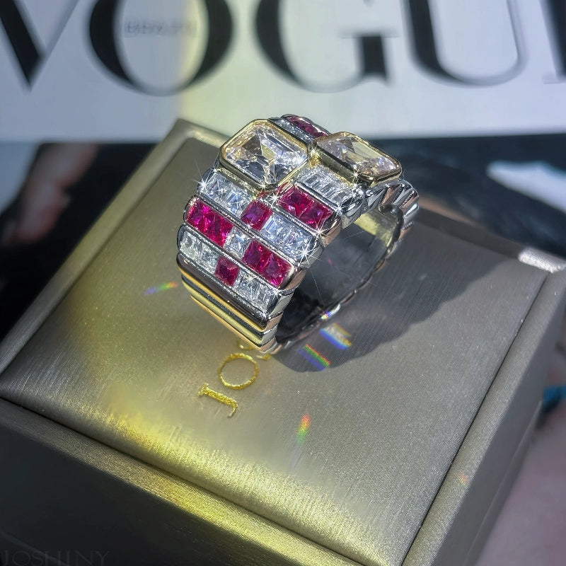 4.86Ct Emerald Cut Double Ruby Ring-JOSHINY