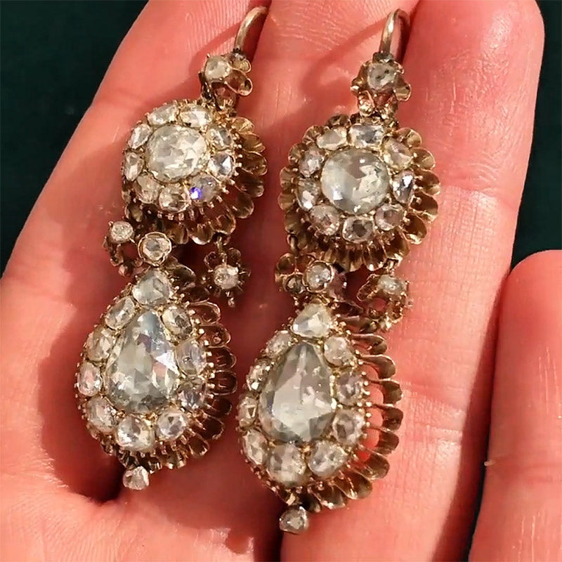 14ctw Pear and Round Rose Cut Vintage Earrings-JOSHINY