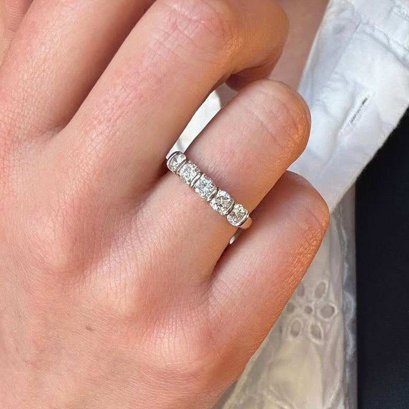 1.0ctw Round Cut 5 Stone Inlay Modern Eternity Band-JOSHINY