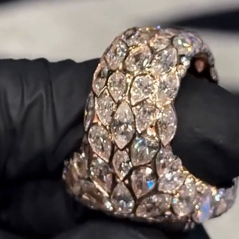 18ctw ultra luxury oval cut rose gold full diamond ring-JOSHINY