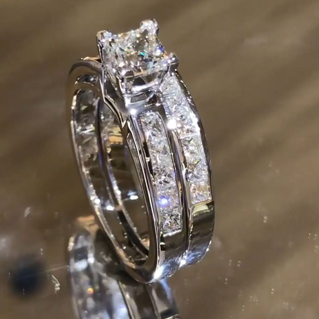 Set with 5.5ctw Princess Cut Engagement Stacking Ring-JOSHINY