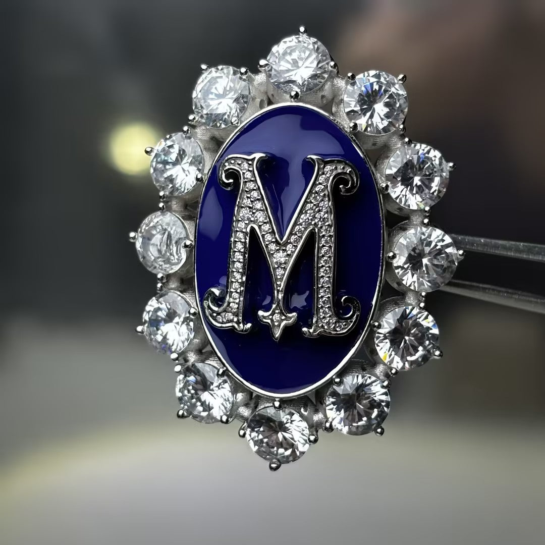 6.0 Ctw Enamel and Old-Cut Gemstone Custom Letter Brooch-JOSHINY