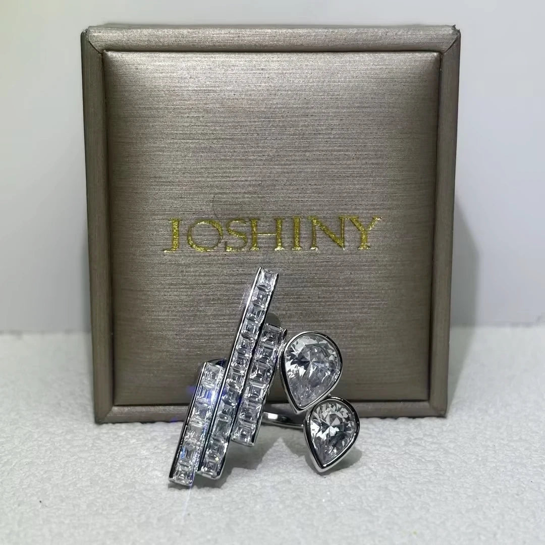 4 Ctw Pear Cut White Cubic Zirconia 925 Sterling Silver wing ring-joshiny