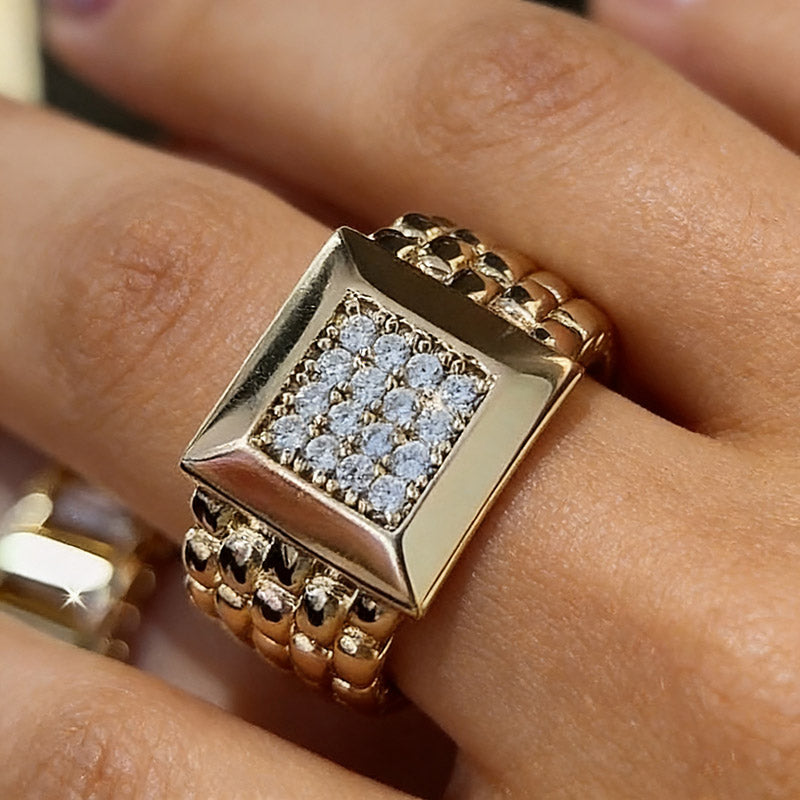 Micropavé Elegant Gemstone Stamp Ring-JOSHINY