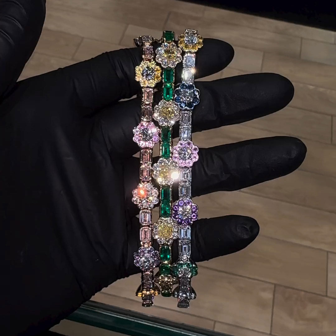 22ctw Multicolour Gemstone Floral Tennis Bracelet -JOSHINY