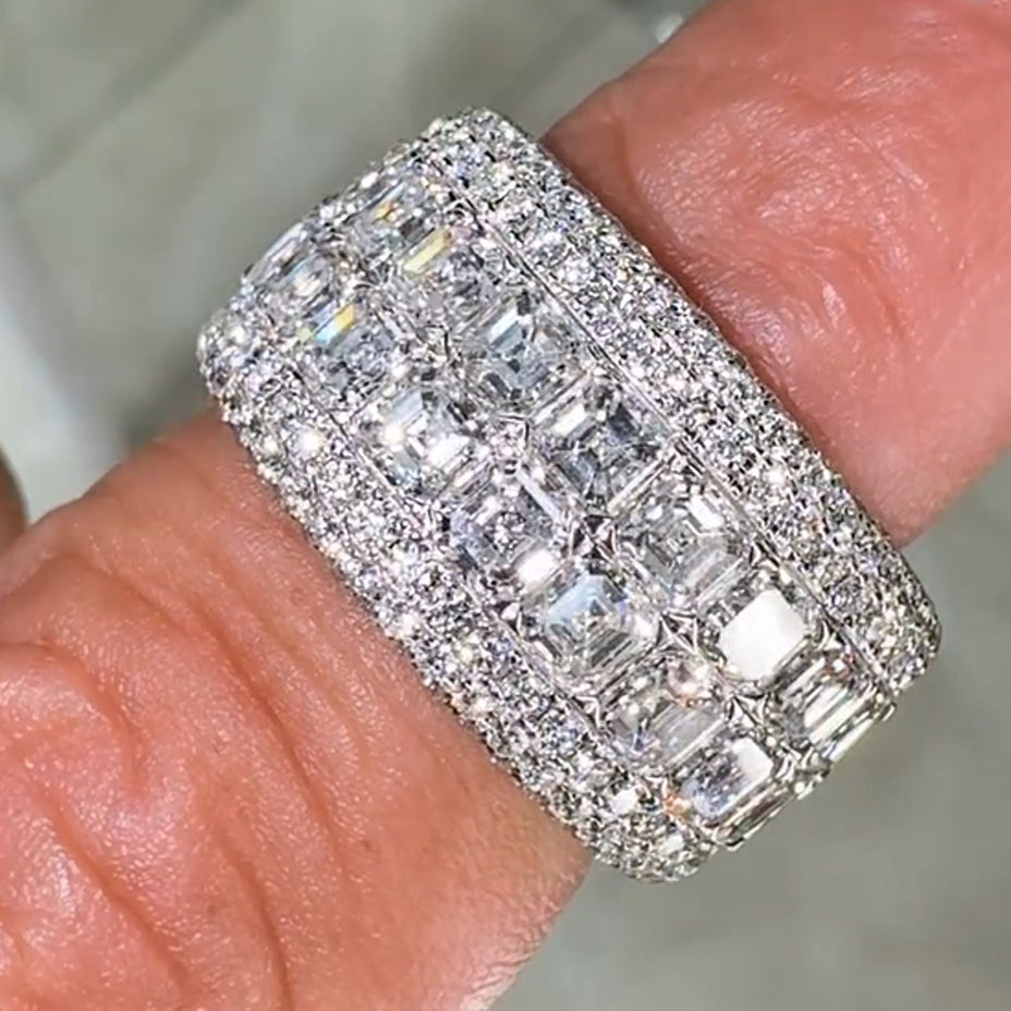 Gorgeous 6 ctw Asscher & Round Cut White Gemstone Full Set Ring -JOSHINY