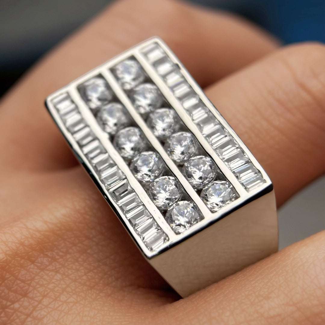 Stylish 2 ctw Round & Baguette Cut White Gemstone Ring -JOSHINY
