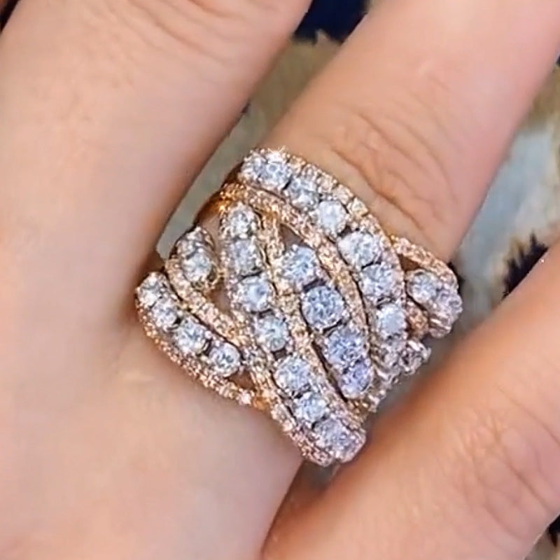 3.30ctw Delicate Rose Gold Crossover Ring -JOSHINY