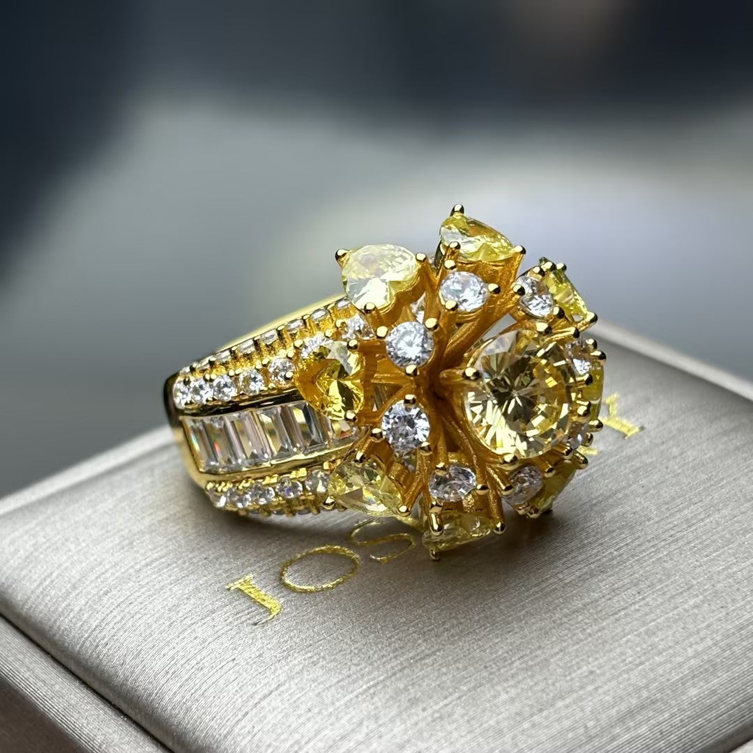 12Ctw Multi-layered Gemstone Flower Engagement Ring-JOSHINY