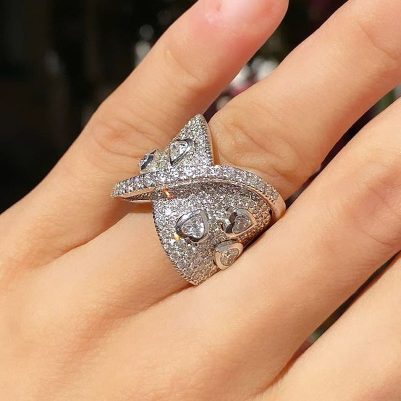 3.0ctw Round and Heart Cut Twisted Arm Ring-JOSHINY