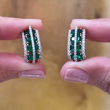 Vintage 8 ctw Emerald Cut Emerald Earrings -JOSHINY