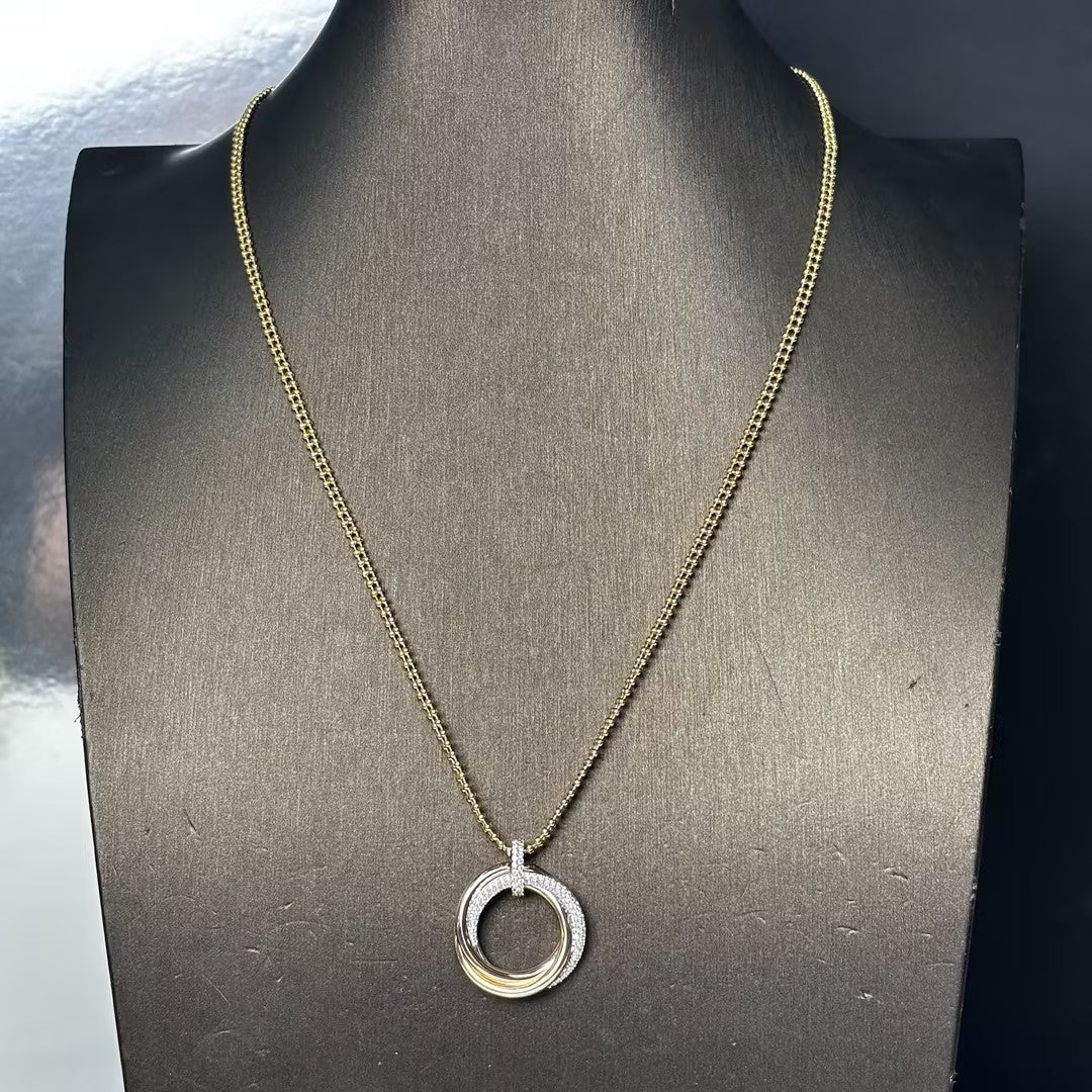 1.5Ctw Round Pavé Interlocking Circle Gemstone Pendant Necklace-JOSHINY