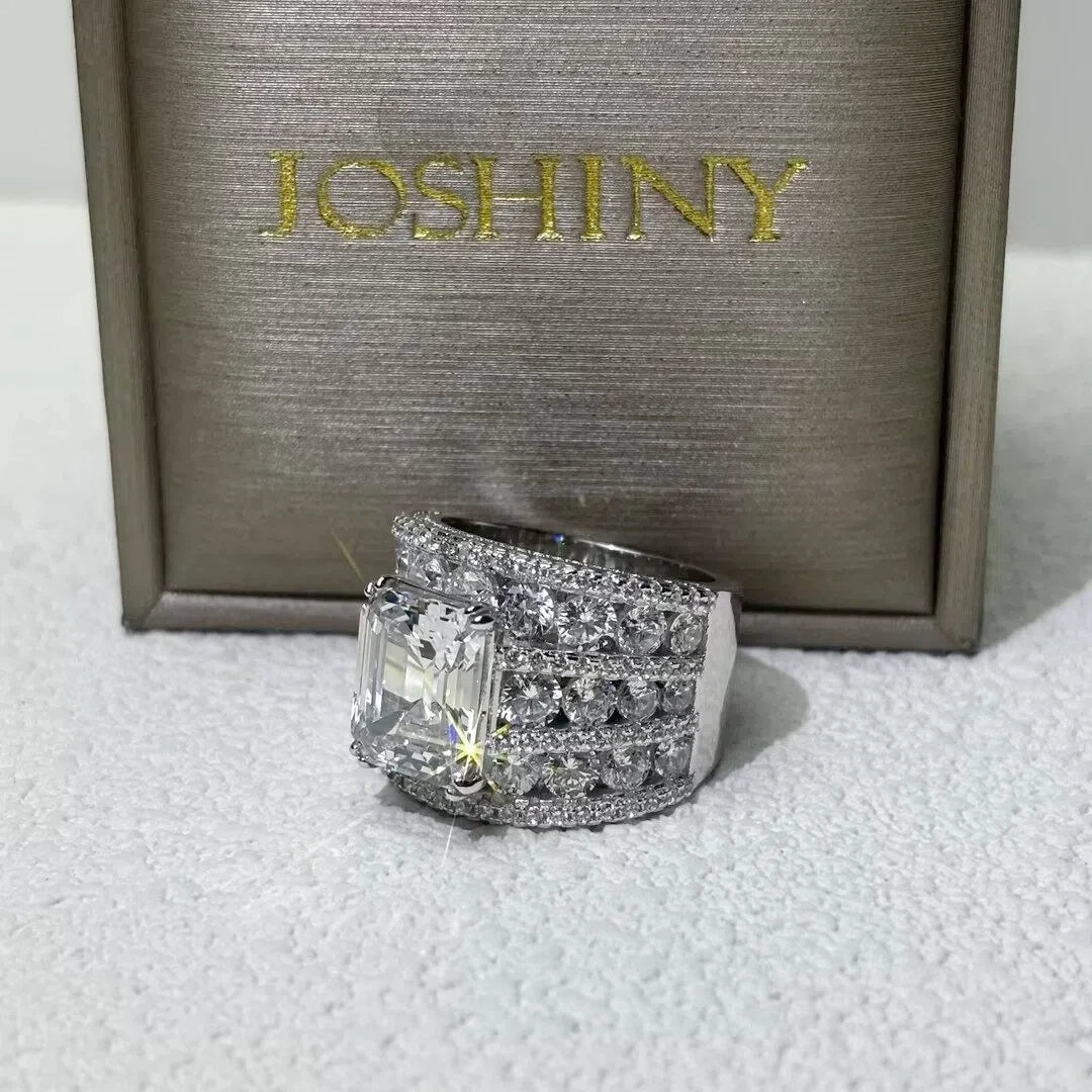 8.6 ctw Emerald Cut White Cubic Zirconia 925 Sterling Silver Engagement Ring-JOSHINY