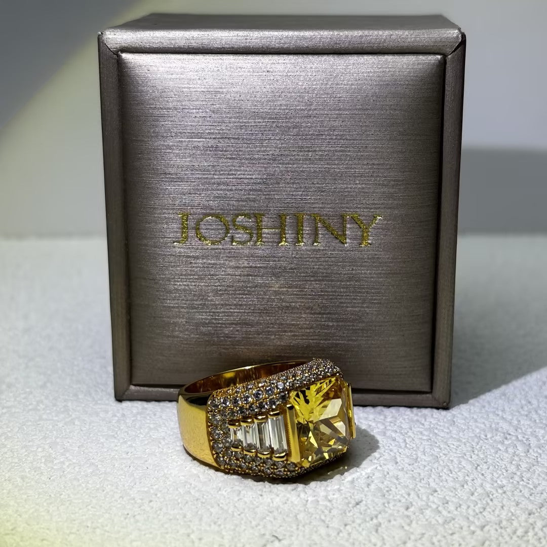 22.5 Ctw Radiant Cut Yellow Cubic Zirconia 925 Sterling Silver Ring-JOSHINY