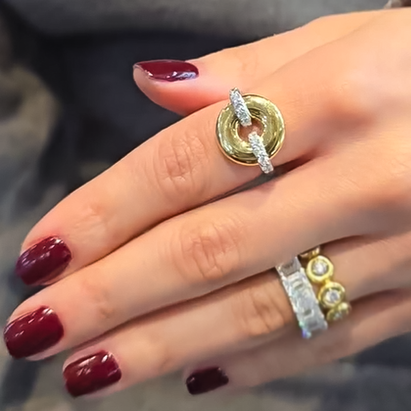 Stylish 0.2 ctw Round Cut White Gemstone Button Ring -JOSHINY