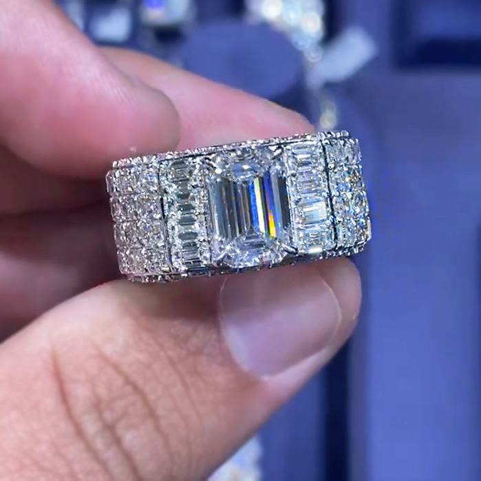 Gorgeous 10 ctw Emerald Cut White Stone Full Set Ring -JOSHINY