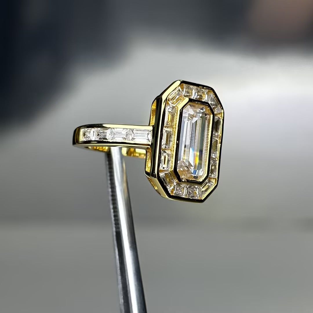5 CTW Emerald Cut White Cubic Zirconia 925 Sterling Silver Ring -JOSHINY