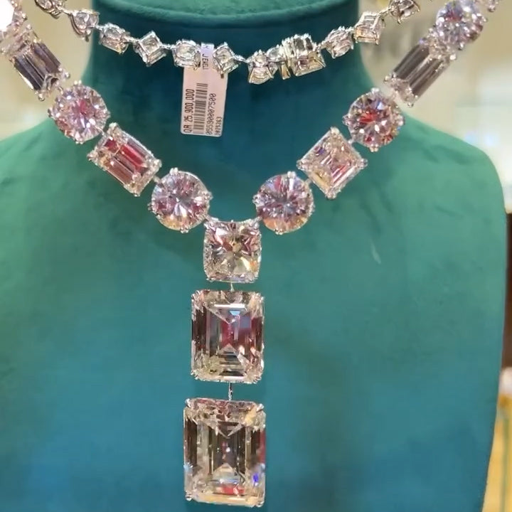 100.02ctw Emerald Cut Luxury Gemstone Pendant Necklace -JOSHINY