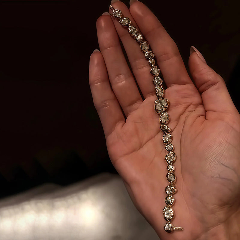 Gold floral and gemstone tennis bracelet-JOSHINY