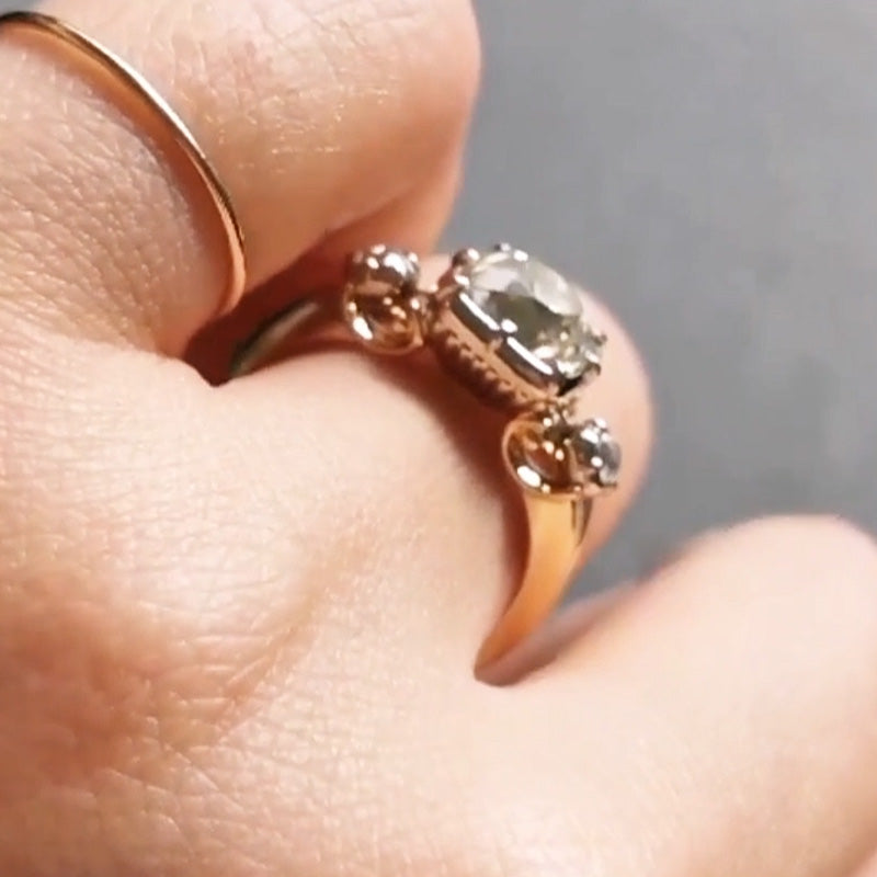 5ctw Elongated Cushion-Cut Signature Three-Stone Antique Ring-JOSHINY