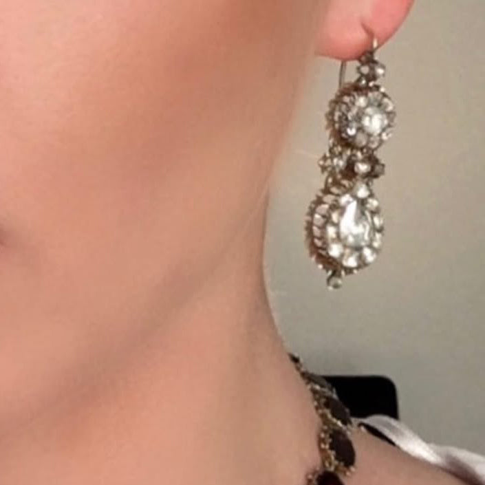 14ctw Pear and Round Rose Cut Vintage Earrings-JOSHINY