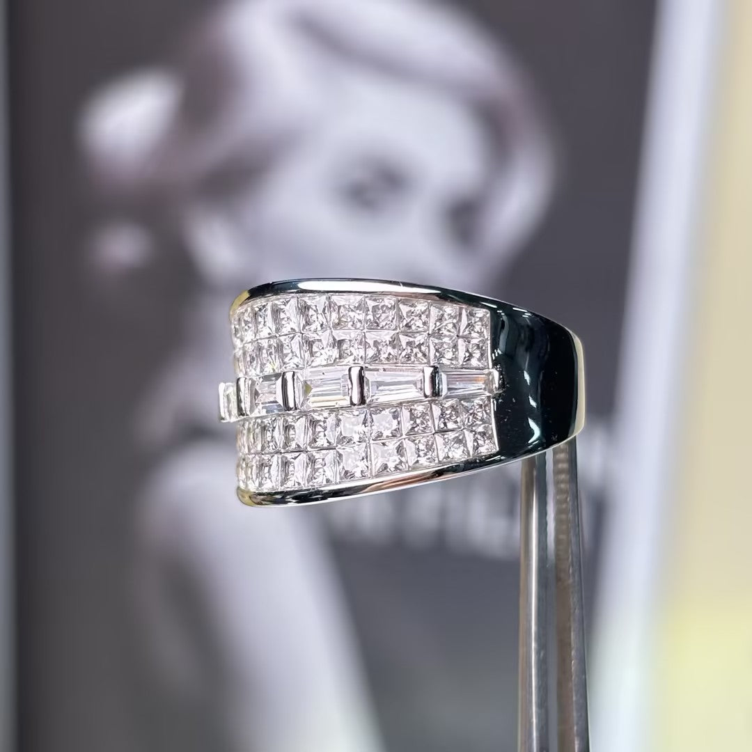 Unique 3 ctw Square & Baguette Cut White Gemstone Pavé Ring -JOSHINY
