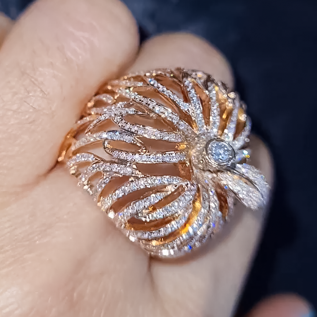 Exquisite 5 ctw Round Cut White Gemstone Openwork Apple Ring -JOSHINY